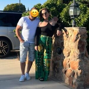 Green Patterned Wide-Leg Pants